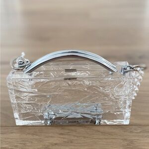 L’AFSHAR ACRYLIC CLUTCH W/ACRYLIC CHAIN STRAP  NEVER USED  PERFECT CONDITION!